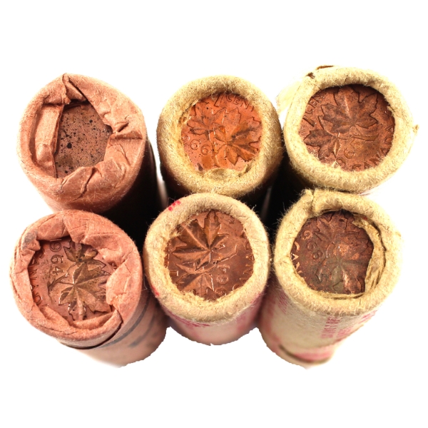 1964-1968 1-cent Rolls of 50pcs. 6 Rolls.