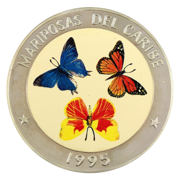 Cuba Silver 1995 50 Pesos 'Mariposas del Caribe' Type 1 Pattern 5oz .999 Fine Silver Coloured Coin 
