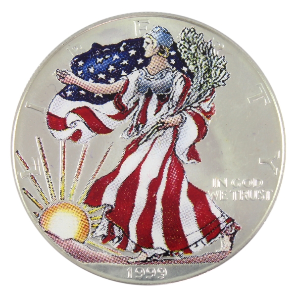 USA Silver 1999 $1 Colourized Silver Eagle 1oz .999 Fine Silver Coin (Tax Exempt)