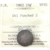 Image 1 : New Brunswick 10-cent 1862 Double Punched 2 ICCS VF20
