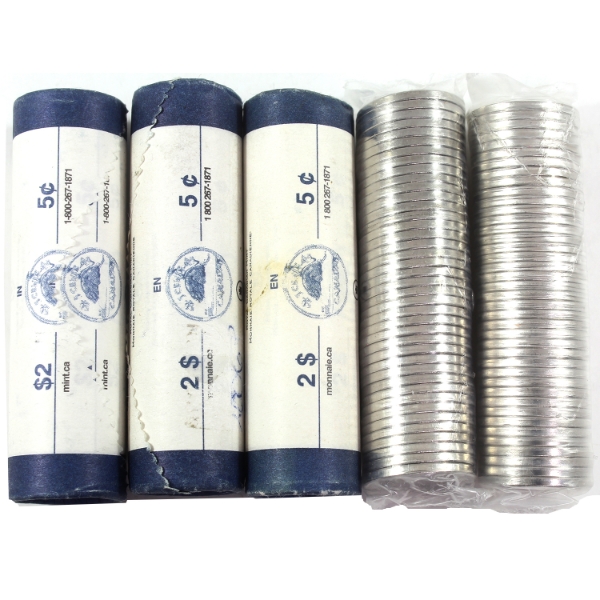 5x 5-cent 2001P-2009 Original Rolls of 40pcs. 5 Rolls.