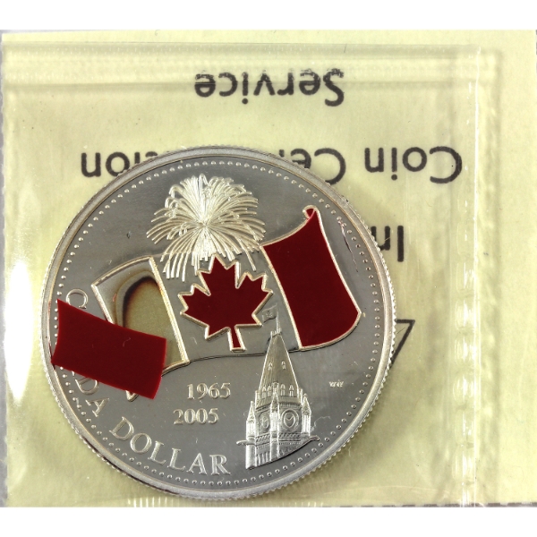 2005 $1 National Flag Red Enamel 25.18g .9999 Fine Silver ICCS PF66 UHC (Tax Exempt)