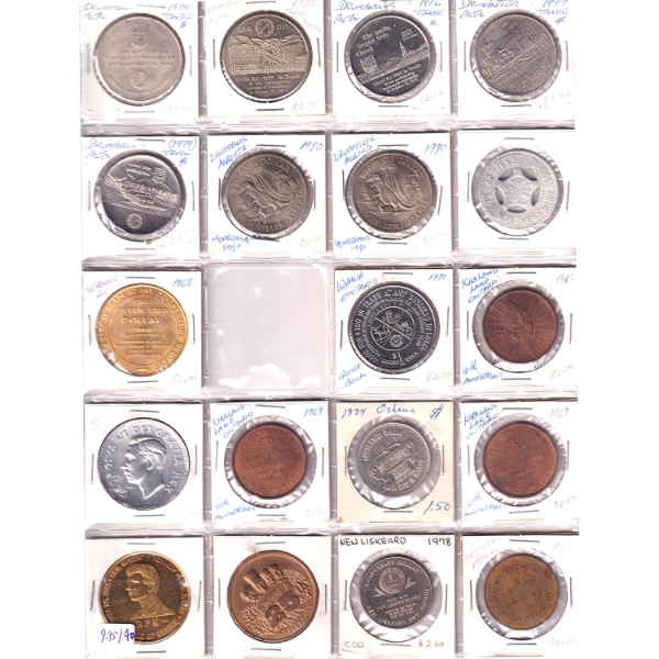 Collection of 19x 1951-1980 Tokens & Trade Dollars in a 20-Pocket Sheet