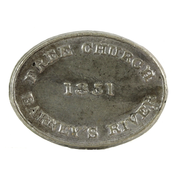 CH# NS-206 1851 Barney's River Free Church Barney's River Oval Token