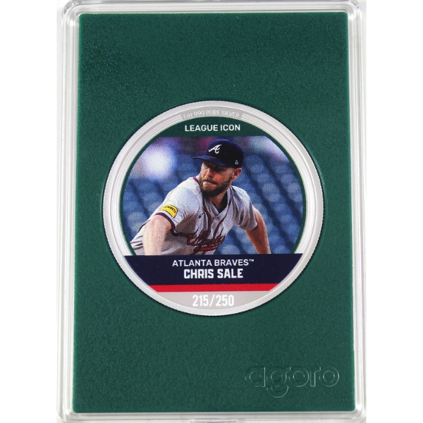1oz Niue 2025 $2 MLB League Icon Atlanta Braves- Chris Sale .999 Fine Silver Round in Agoro Case