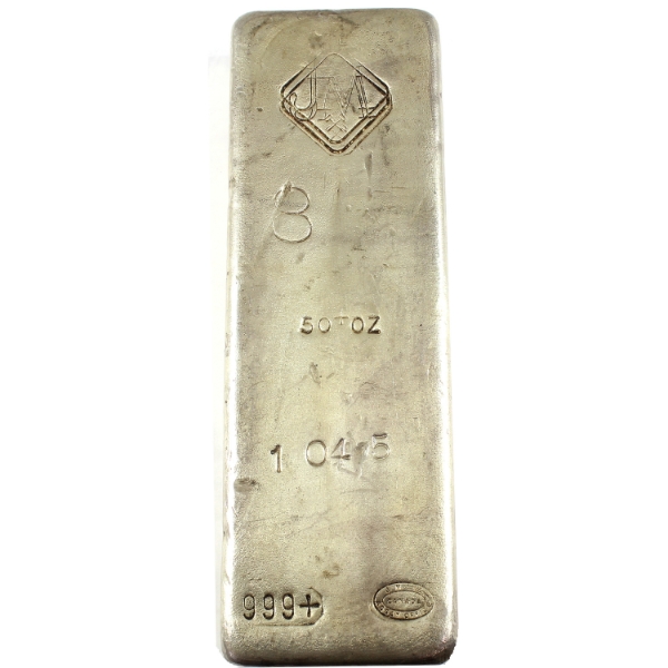 50oz Johnson Matthey Vintage .999+ Silver Bar, SN: 1045 *Ultra Rare; Mintage of <10!* (Tax Exempt)