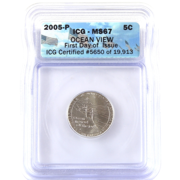 USA 5-cent 2005P Ocean View First Day of Issue ICG MS67