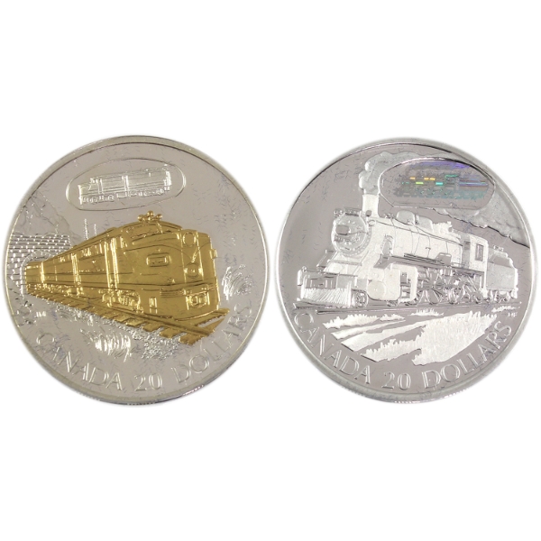 2002 & 2003 $20 Transportation Series - Trains Sterling Silver Coins. 2pcs.