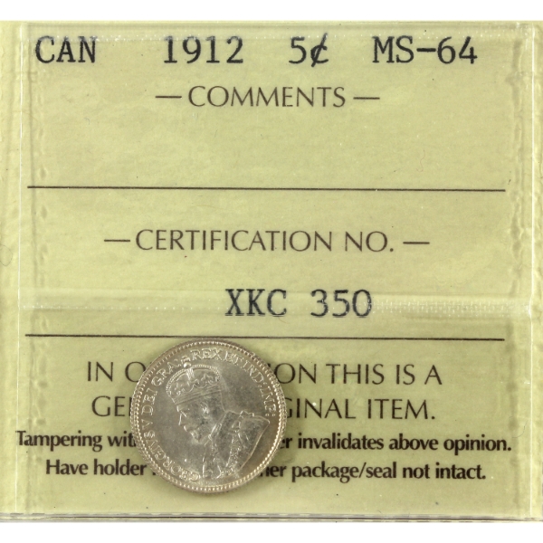 5-cent 1912 ICCS MS64