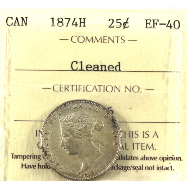 25-cent 1874H ICCS EF40 