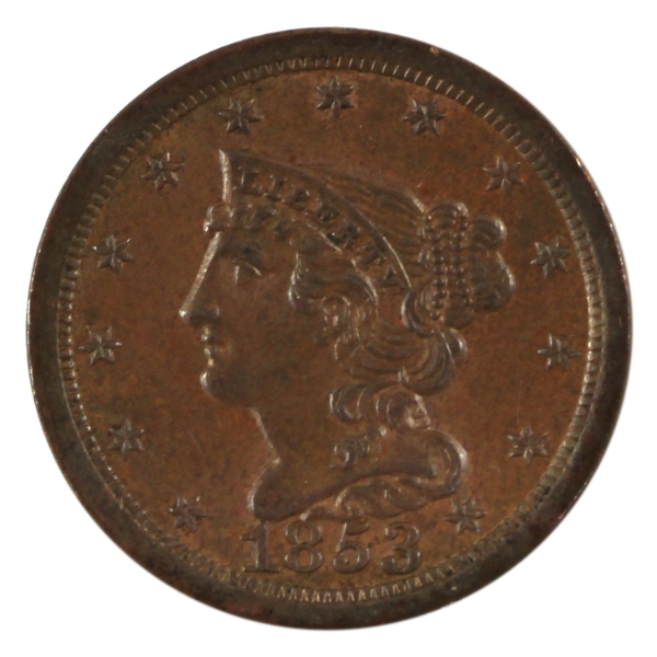 USA 1853 Half Cent Brilliant Uncirculated Lustrous Brown