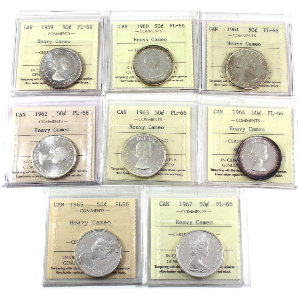 50-cent 1959-1967 ICCS PL66 HC. 8pcs.