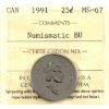 Image 1 : 25-cent 1991 ICCS MS67 NBU