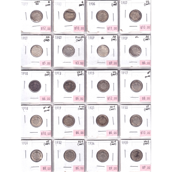 Bulk Collection of 10-cent 1899-1935 Filler to VF-EF in 20-Pocket Sheet. 20pcs.