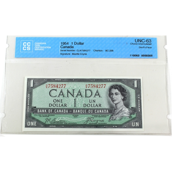 BC-29b 1954 $1 Devil's Face CCCS CUNC63 Beattie-Coyne SN: O/A7584277
