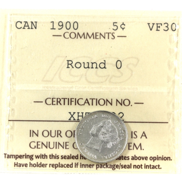 5-cent 1900 Round 0 ICCS VF30