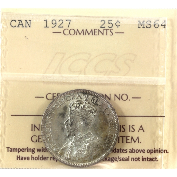 25-cent 1927 ICCS MS64
