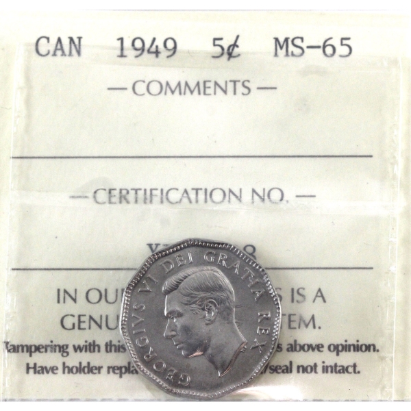 5-cent 1949 ICCS MS65