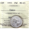25-cent 1955 ICCS MS65 Cameo