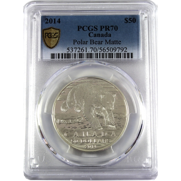 1oz 2014 $50 Polar Bear .9999 Fine Silver Round PCGS PR70 (Tax Exempt)