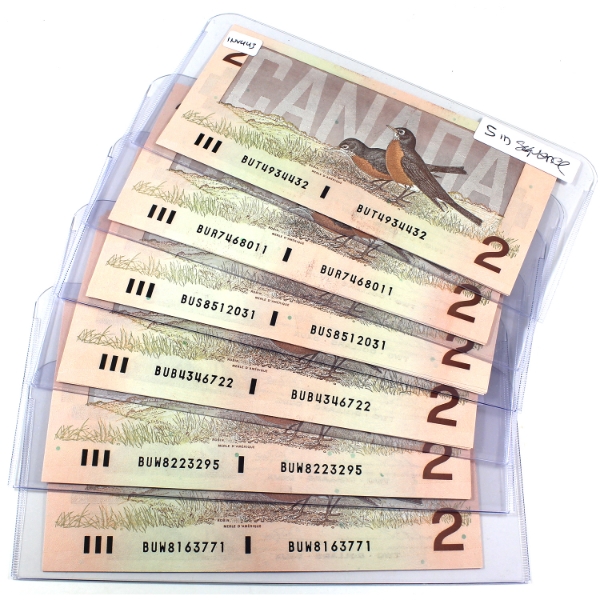 BC-55b 1986 $2 Consecutive Sets of 5 Thiessen-Crow. 30pcs.