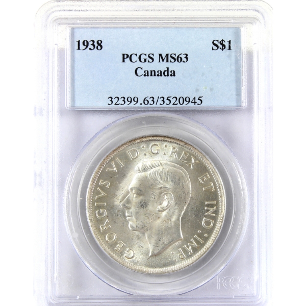 Silver $1 1938 PCGS MS63