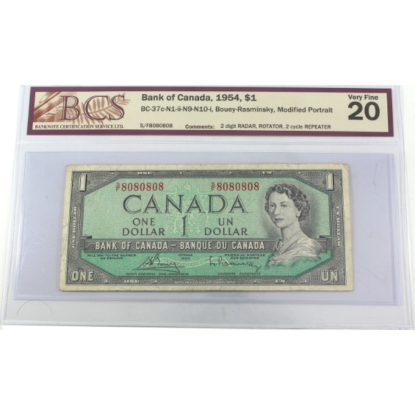 RADAR BC-37c-N1-ii-N9-N10-i 1954 $1 2-digit RADAR, 2-cycle REPEATER, ROTATOR BCS VF20
