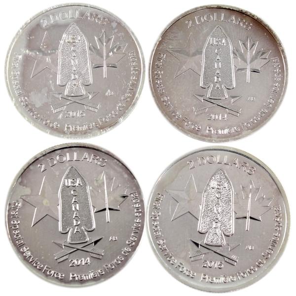 4x 1/2oz 2014 & 2015 $2 Devil's Brigade .9999 Fine Silver Rounds. 4pcs. (Tax Exempt)