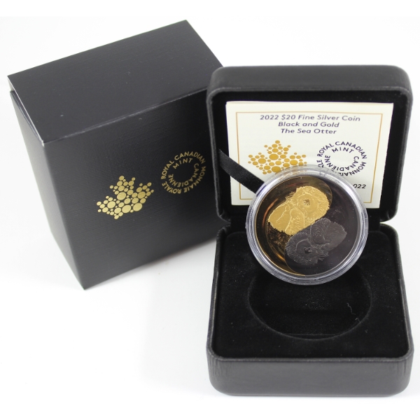 2022 $20 Black and Gold: The Sea Otter 1oz Fine Silver w/ Yellow Gold & Black Rhodium Plating