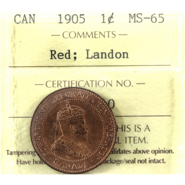 1-cent 1905 ICCS MS65 Red; Landon