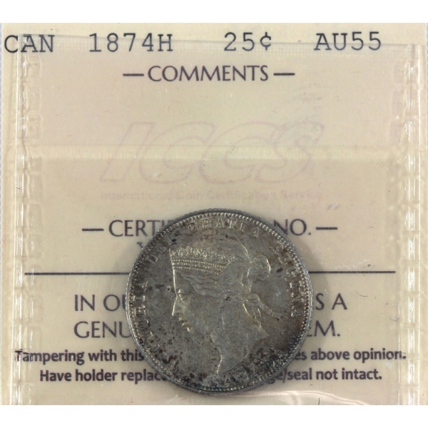 25-cent 1874H ICCS AU55