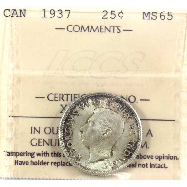 25-cent 1937 ICCS MS65
