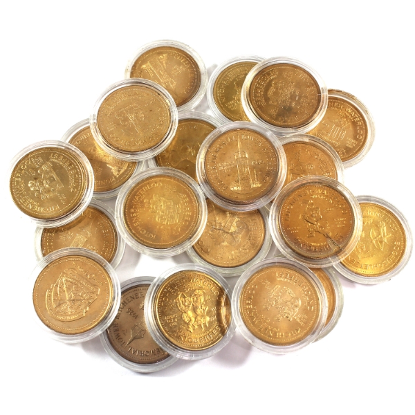 Estate Lot of Mixed Date Oktoberfest Gold Plated Tokens. 19pcs.