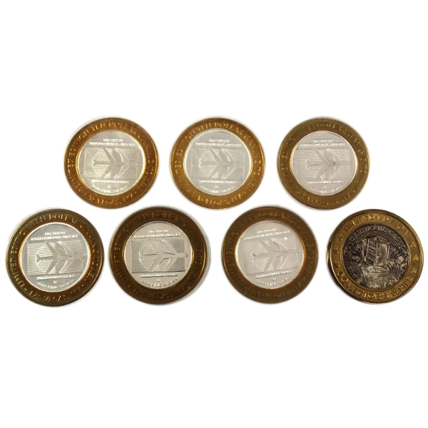 7x N.D. $10 Limited Edition McCarren Airport/Casino Royale .999 Fine Silver Gaming Tokens. 7pcs.