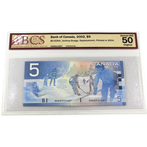 BC-62bA 2002 $5 BCS AU50 Original Jenkins-Dodge Replacement Printed in 2004 SN:HNR8932687
