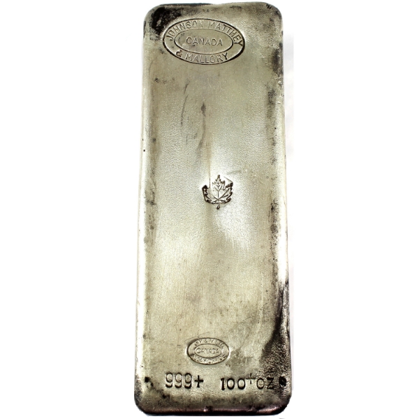 100oz Johnson Matthey & Mallory Canada Vintage .999+ Silver Bar. Mintage of <500! (Tax Exempt)