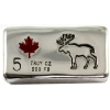 Image 1 : 5oz Rocky Shore Silver Co. Moose Bar w/ Enameled Red Maple Leaf .999 Fine Silver (Tax Exempt)