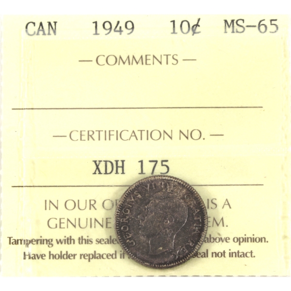 10-cent 1949 ICCS MS65