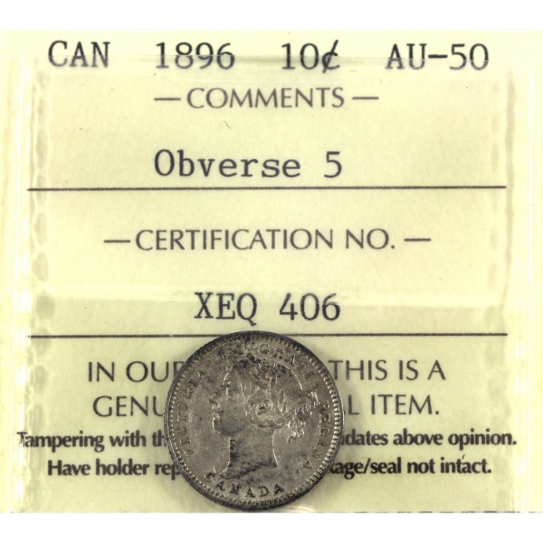 10-cent 1896 Obv 5 ICCS AU50