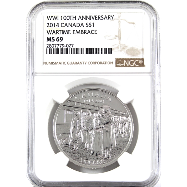 2014 $1 100th Ann. of the Declaration of the First World War .9999 Fine Silver Coin NGC MS69 