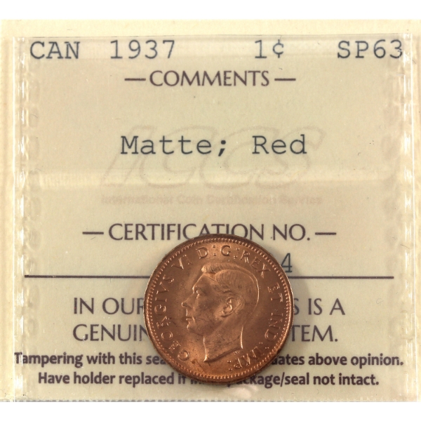 1-cent 1937 ICCS SP63 Matte; Red
