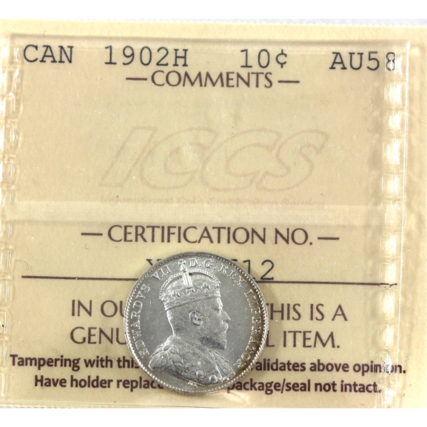 10-cent 1902H ICCS AU58