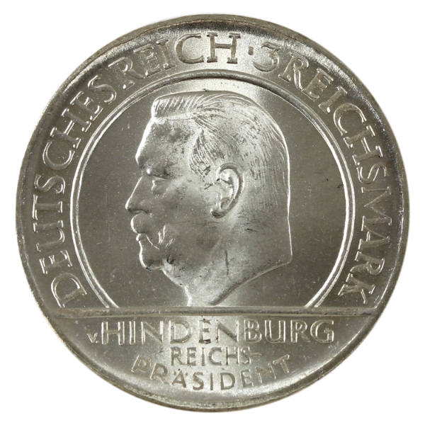 Germany-Weimar Republic Silver 1929F 3 Mark Hindenburg Choice BU