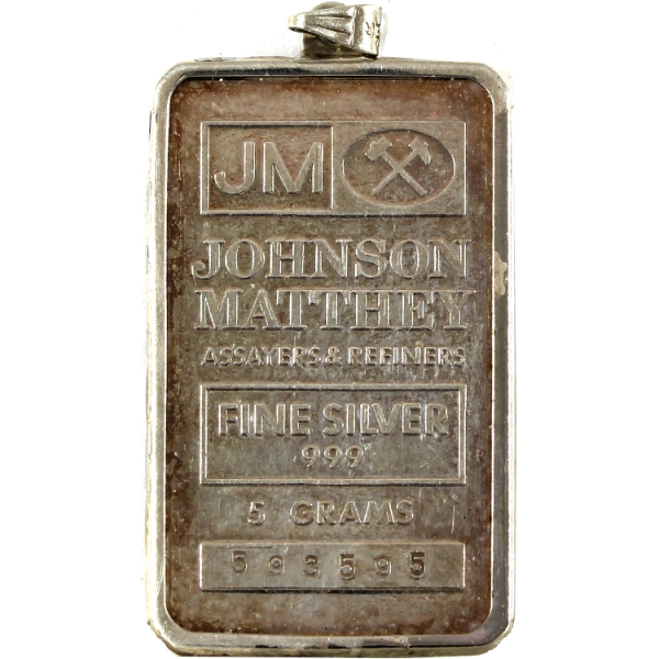 5g Johnson Matthey .999 Fine Silver Bar in Bezel SN: 596595 (Tax Exempt)