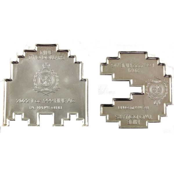 2x 1oz Niue 2021 & 2022 $2 Pacman .999 Fine Silver Ingots. 2pcs.