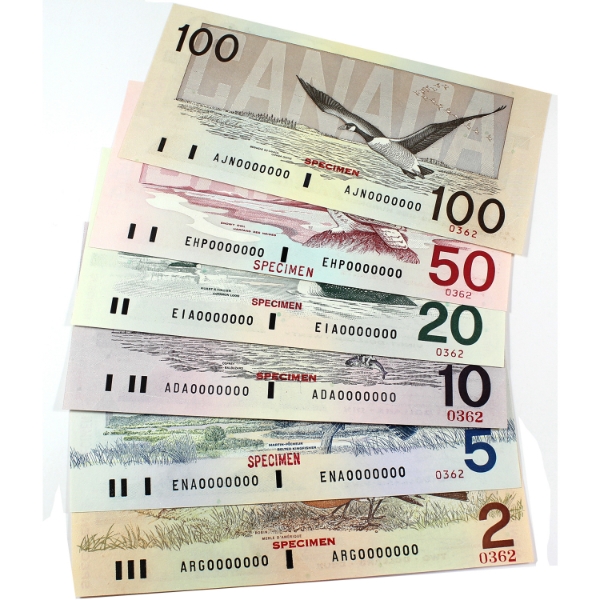 Set of 6 1986 Matching Specimen Birds of Canada Issue Set #0362 UNC or Better. 6 Notes