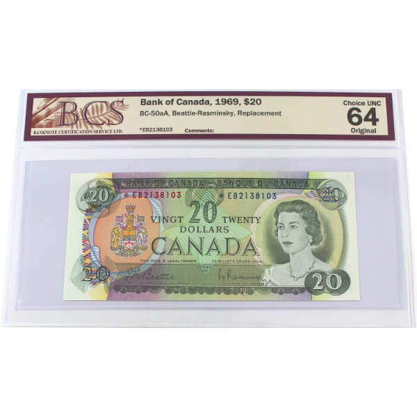 BC-50aA 1969 $20 *EB Replacement BCS CUNC64 Original Beattie-Rasminsky SN: *EB2138103