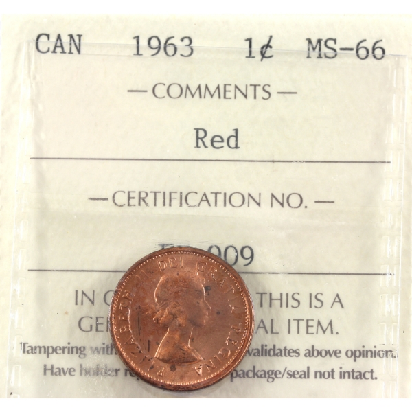 1-cent 1963 ICCS MS66 Red