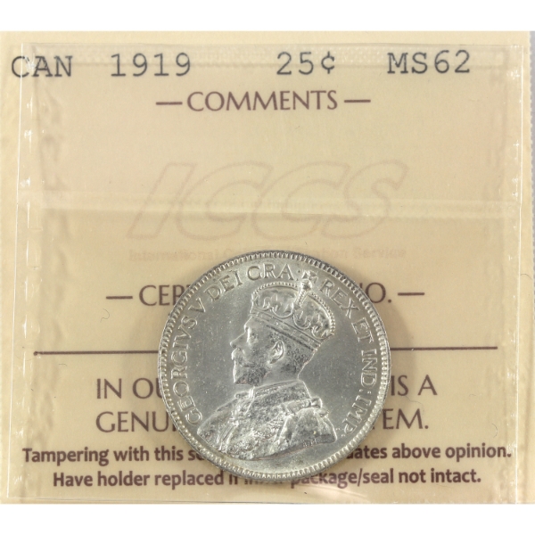 25-cent 1919 ICCS MS62