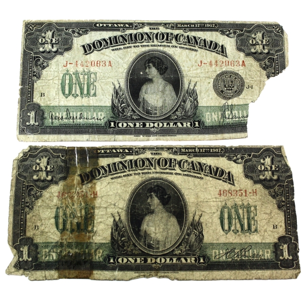 DC-23a-i & DC-23d 1917 $1 Circ. to VG-F. 2pcs. Check Letter B